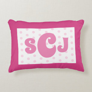 Cojín Decorativo Divertidos puntos de monograma rosado caliente