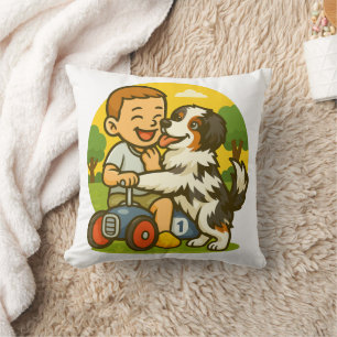 Cojín Decorativo Diviértete con Cachorro y Niño