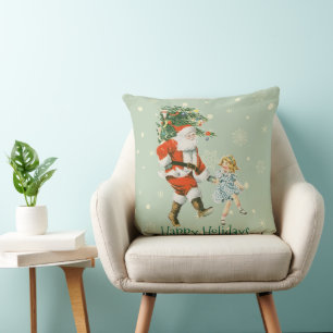 Cojín Decorativo Diviértete en Navidad con Santa Vintage Personaliz