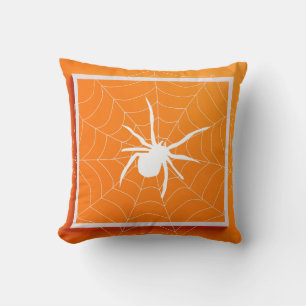 Cojín Decorativo Diviértete feliz Halloween Negro y Naranja Telarañ