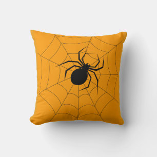 Cojín Decorativo Diviértete feliz Halloween Negro y Naranja Telarañ