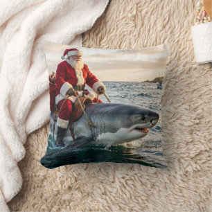 Cojín Decorativo Diviértete Papá Noel montando un tiburón 
