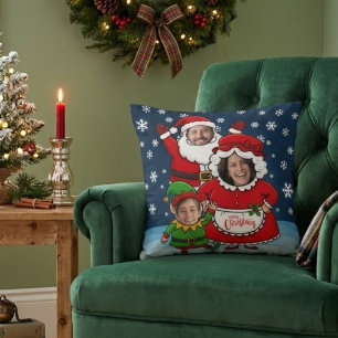 Cojín Decorativo Diviertido Santa Cara Personalizada Sra Claus Elfo