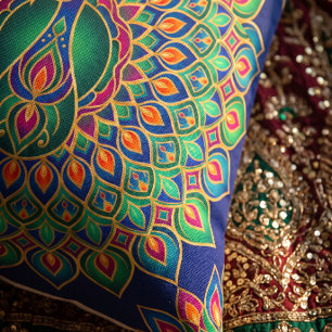 Cojín Decorativo Diwali Especial Rangoli de Pavo Real