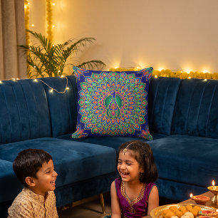 Cojín Decorativo Diwali Especial Rangoli de Pavo Real
