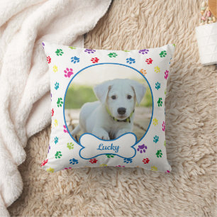 Cojín Decorativo DIY Dog Foto Círculo Nombre Hueso Colorido Pintura