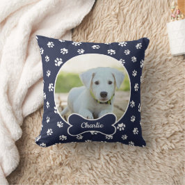 Cojín Decorativo DIY Dog Photo Circle Name Bone White Paws Naval