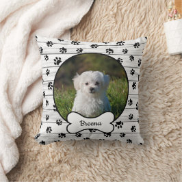 Cojín Decorativo DIY Dog Photo Circle Nombre Bone Black Paws Rústic