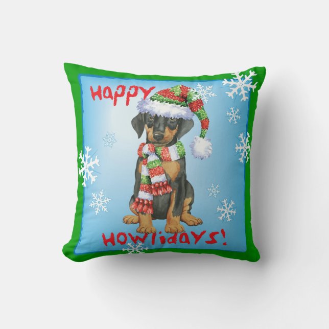 Cojín Decorativo Doberman feliz de Howlidays (Anverso)