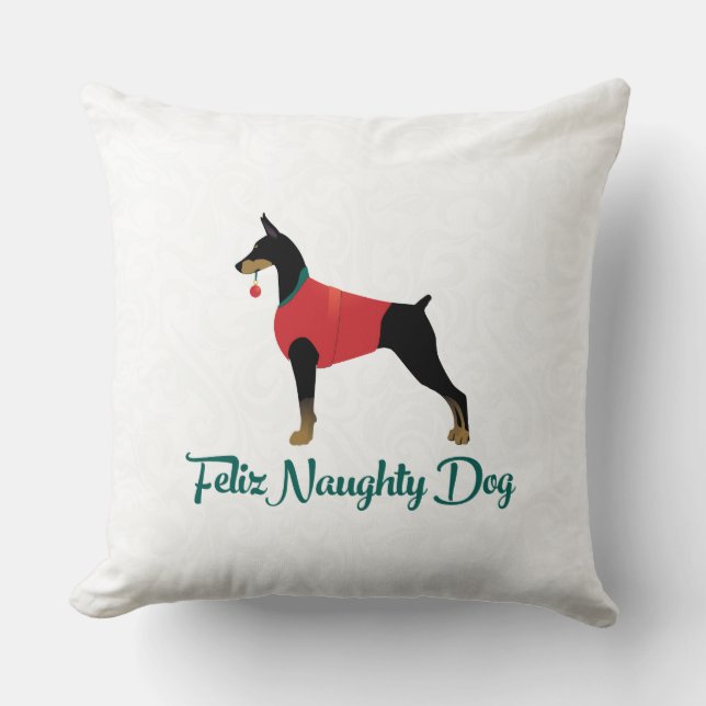 Cojín Decorativo Doberman Pinscher Feliz Naughty Dog Navidades (Anverso)