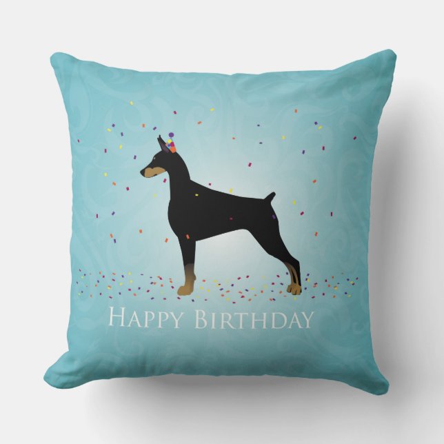 Cojín Decorativo Doberman Pinscher Happy Birday Design (Anverso)