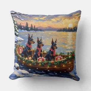 Cojín Decorativo Doberman Pinscher Navidad Barco Fiesta