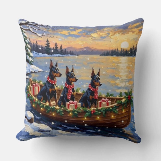 Cojín Decorativo Doberman Pinscher Navidad Barco Fiesta (Anverso)