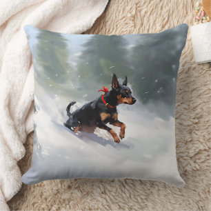 Cojín Decorativo Doberman Pinscher Navidad nieve invierno