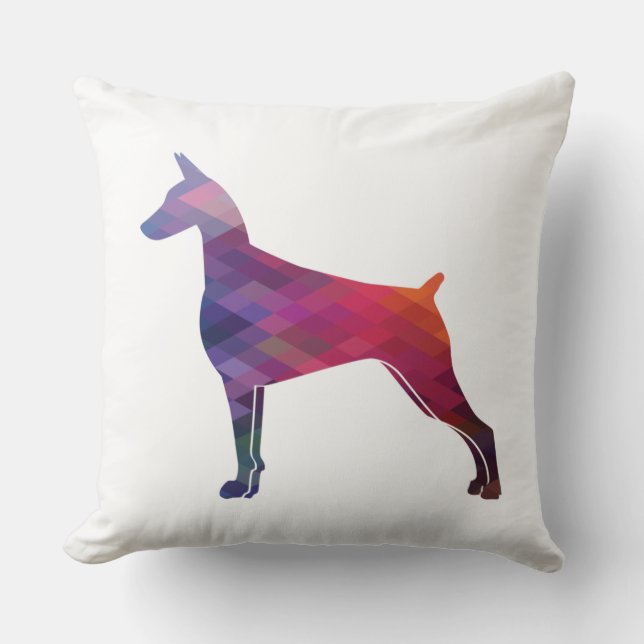 Cojín Decorativo Doberman Pinscher Patrón Geométrico Púrpura (Anverso)