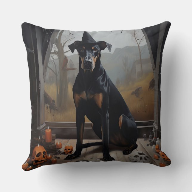 Cojín Decorativo Doberman Pumpkins Halloween Scary (Reverso )