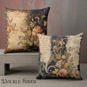 Cojín Decorativo Doble Cara Victoriano Negro y Beige