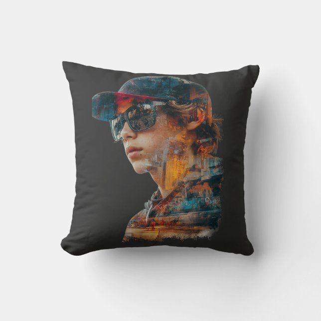 Cojín Decorativo Doble exposición de vibraciones urbanas (Anverso)