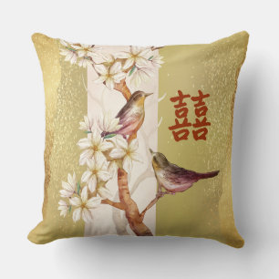 Cojín Decorativo Doble Felicidad Pájaros y Flores