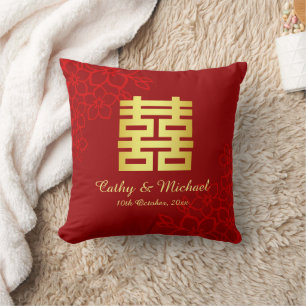 Cojín Decorativo Doble patrón floral de felicidad en boda china