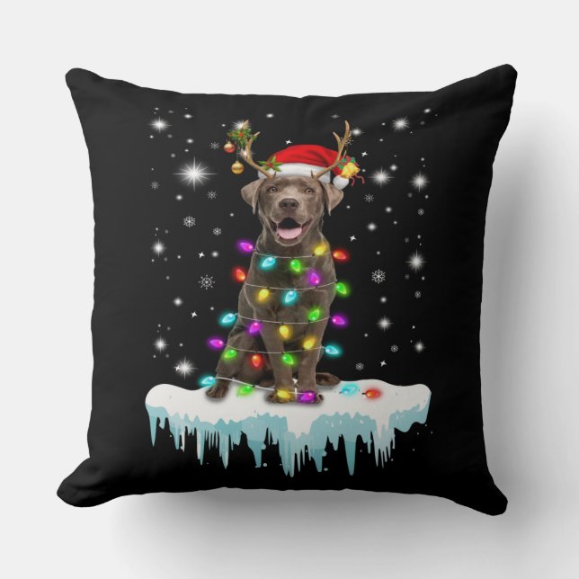 Cojín Decorativo Dog Lover | Luz de los Navidades de chocolate Labr (Anverso)