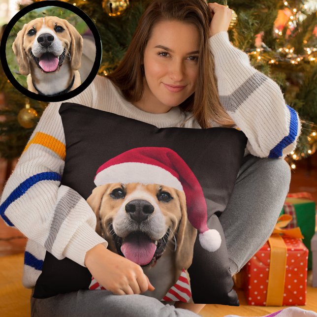 Cojín Decorativo Dog Pet Photo with Digital Santa Hat  Scarf Gift (Subido por el creador)