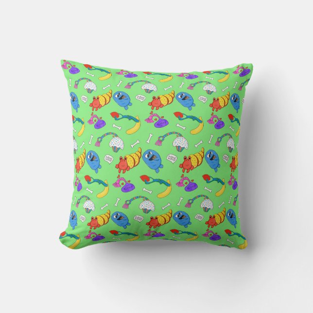 Cojín Decorativo "Dog Toys and Dog Bones" Pillow Green (Anverso)