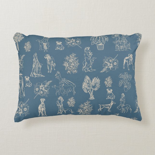 Cojín Decorativo Dogs Lady Toile de Jouy Turquoise oscuro (Anverso)