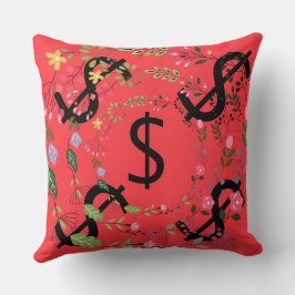 Cojín Decorativo Dólar de doble tono $igno verde rojo floral
