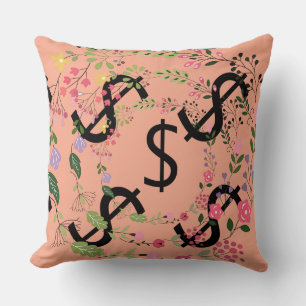 Cojín Decorativo Dólar de tono doble $igno floral rosa pálido verde