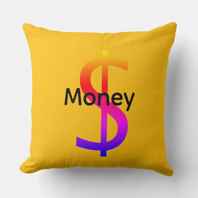 Cojín Decorativo Dólar $igno Dinero  Logo Arcoíris Amarillo (Anverso)