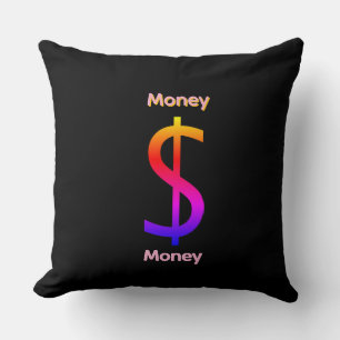 Cojín Decorativo Dólar $igno Dinero  Logo Arcoíris Negro