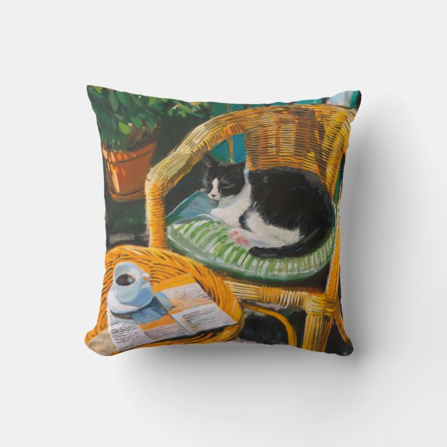 Cojín Decorativo Domingo perezoso mañana | Acogedora pintura para g (Anverso)