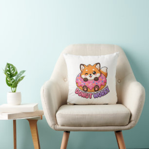 Cojín Decorativo Dona Cawaii Zorro No Te Preocupes Comida Divertida
