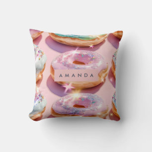 Cojín Decorativo Dona Rosa Pastel Personalizada con Brillo