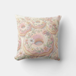 Cojín Decorativo Donas rosadas florales Ilustración Pastel