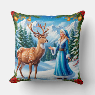 Cojín Decorativo Doncella de Nieve encantando un paisaje invernal