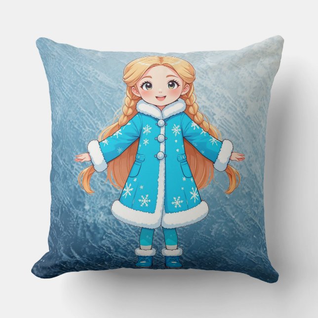 Cojín Decorativo Doncella de nieve sonriente adorable (Anverso)