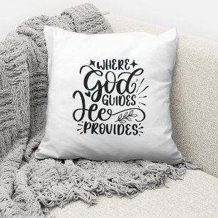 Cojín Decorativo Donde Dios Guía Él Provee Cita Cristiana