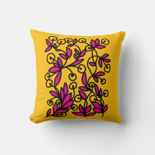 Cojín Decorativo Doodle amarillo y rosa