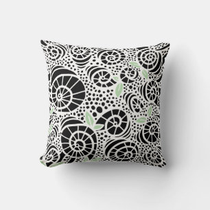 Cojín Decorativo Doodle de hojas y rizos de caracol abstractos