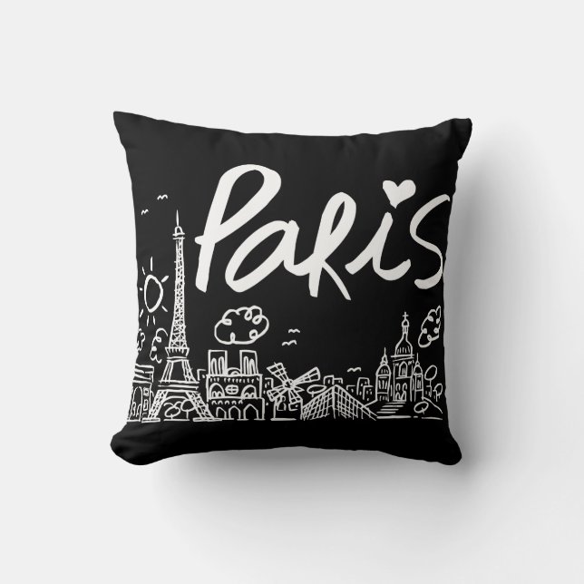 Cojín Decorativo Doodle de la ciudad de París (Anverso)