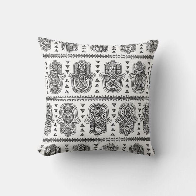 Cojín Decorativo Doodle dibujado mano india de Hamsa (Anverso)