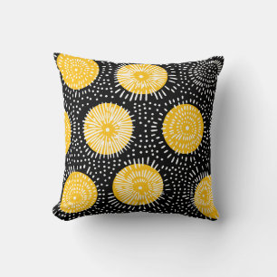 Cojín Decorativo Doodle explosión negro amarillo y blanco