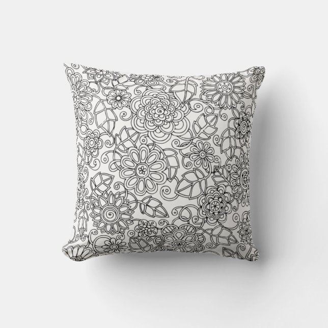 Cojín Decorativo Doodle floral étnico (Anverso)