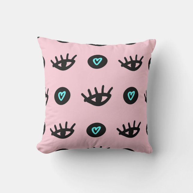 Cojín Decorativo Doodle Girly: Los Ojos Corazón Sin Pena. (Anverso)