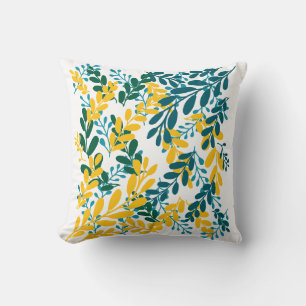 Cojín Decorativo Doodle hojas azul verde amarillo 36