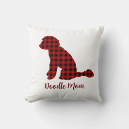 Cojín Decorativo Doodle Mamá Labradoodle en Cuadros de Búfalo a Cua