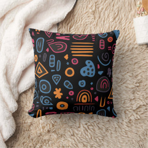Cojín Decorativo Doodle Tribal Abstracto Neon Geométrico Negro