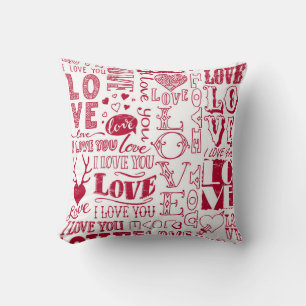 Cojín Decorativo Doodles de amor dibujados a mano, patrón encantado